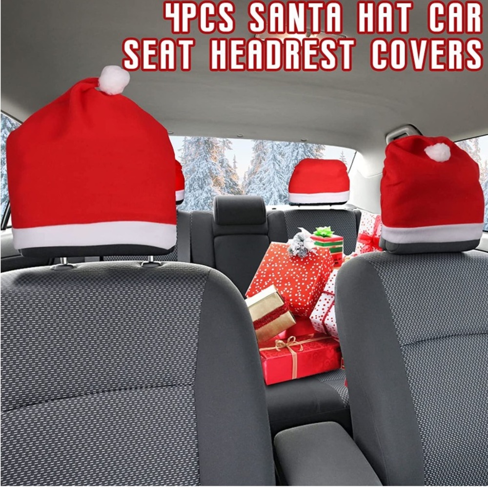 4Pcs Santa Hat Car Seat Headrest Covers